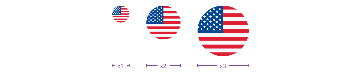 Example of a country symbol in three scaled sizes