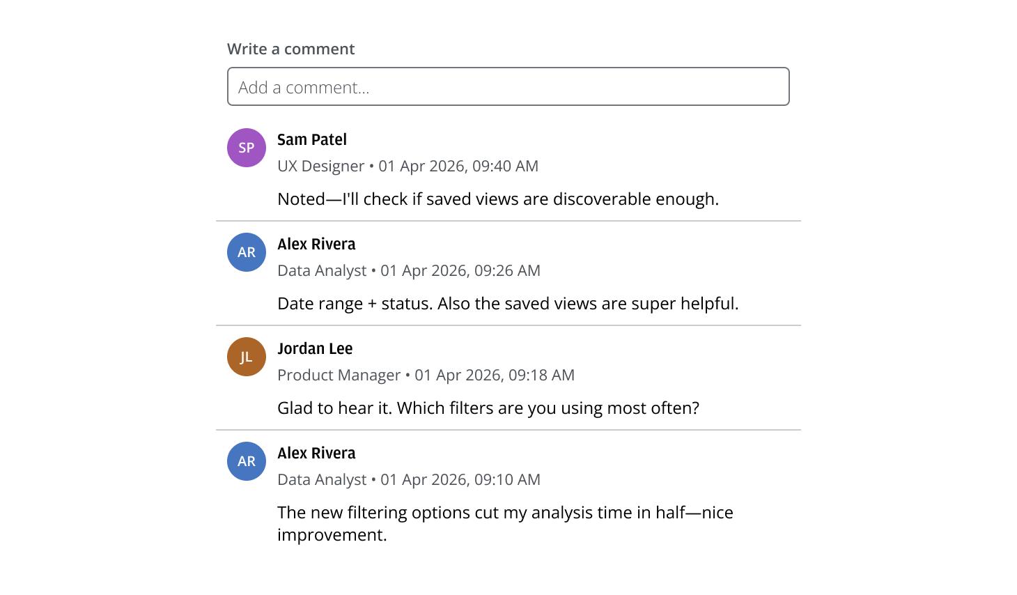 comments with user roles