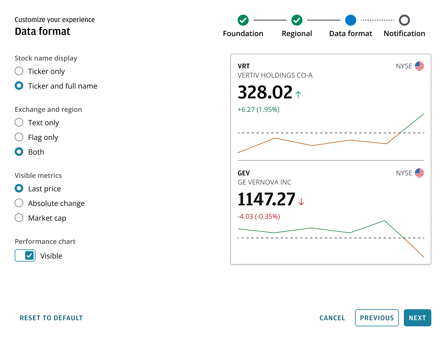 Dynamic live preview example for data presentation configuration