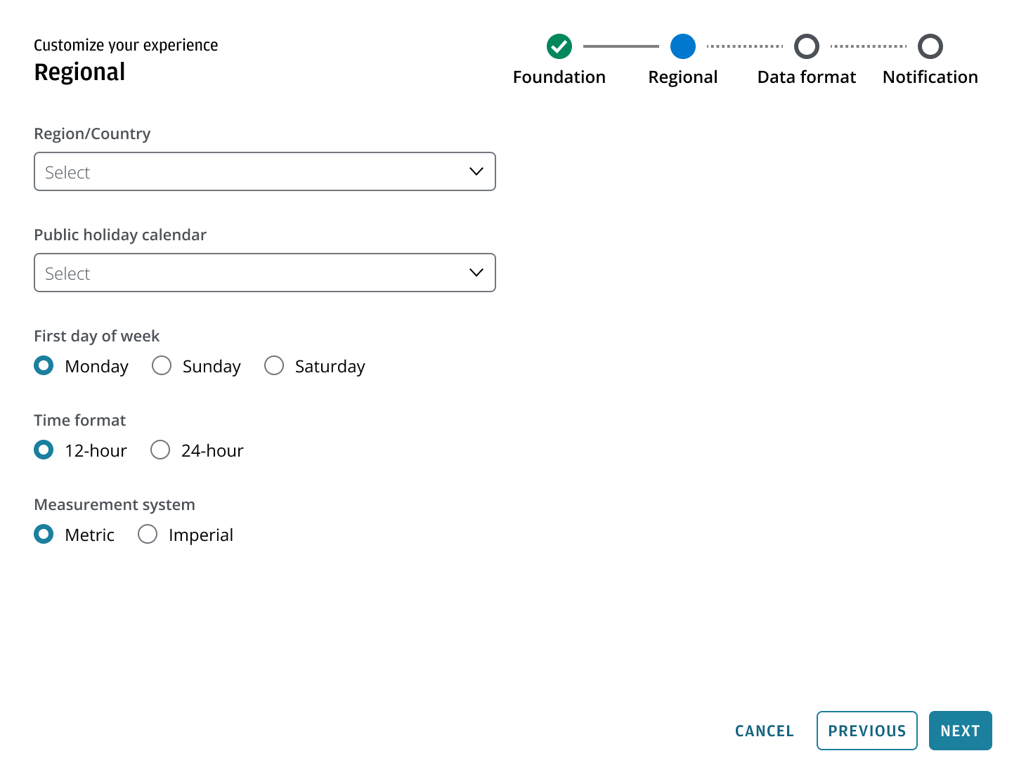 Standard controls example for locale and time zone settings