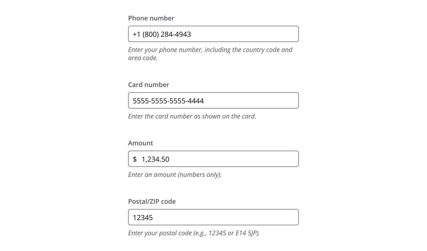 Formatted input pattern example
