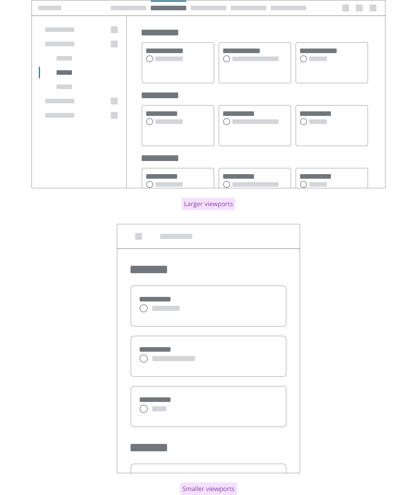 Selectable cards in a grid on large screens and stacked in a single column on small screens.